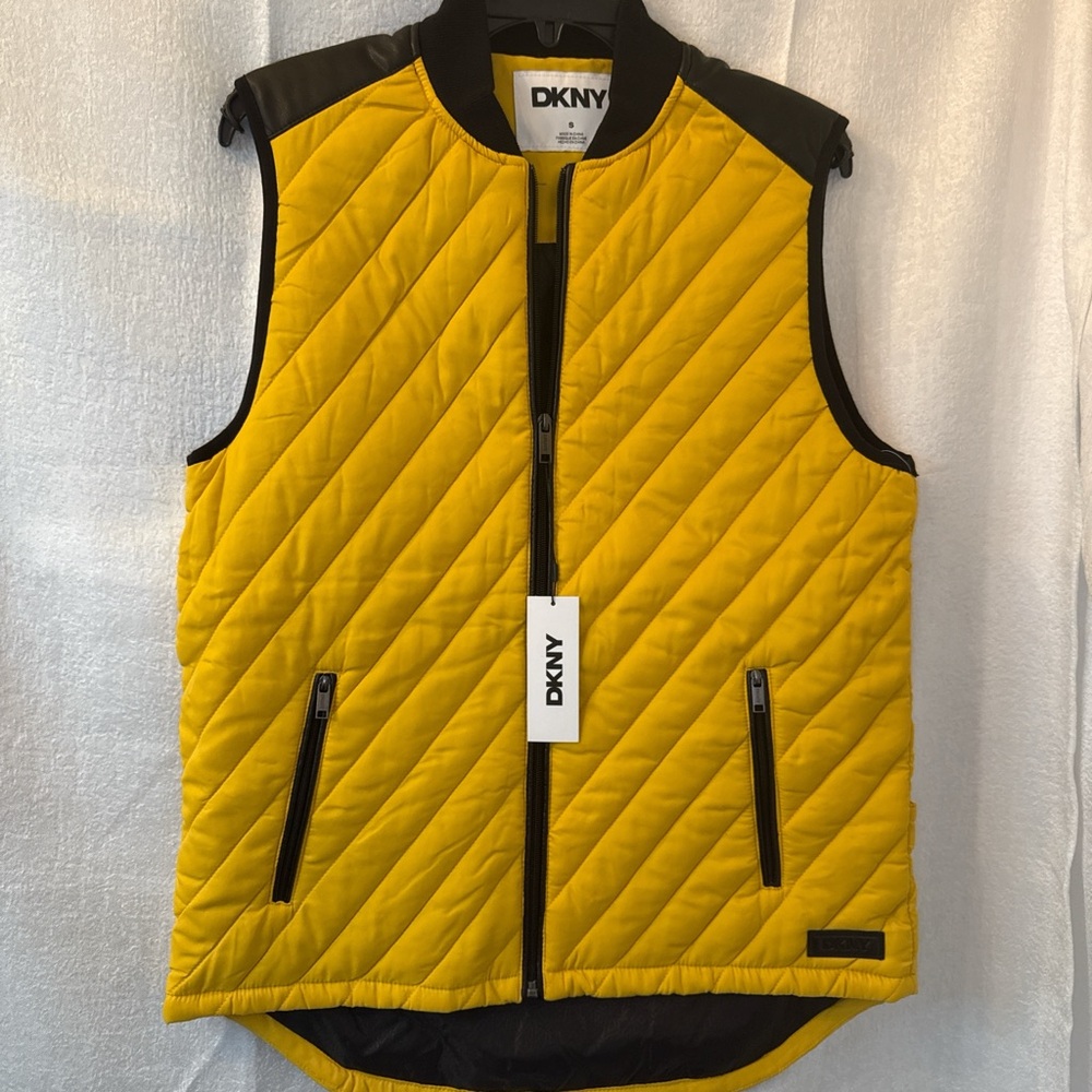 DKNY Yellow Quilted Vest with Black Trim Accents